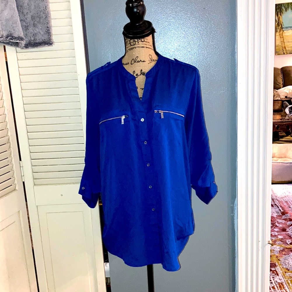 Calvin Klein size large blue button up blouse